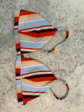 Hollister Striped Triangle Bikini Top in Light Blue and Multicolor Stripes
